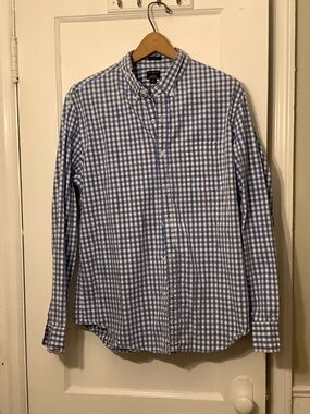 J. Crew Blue and White Gingham Button-Down Shirt